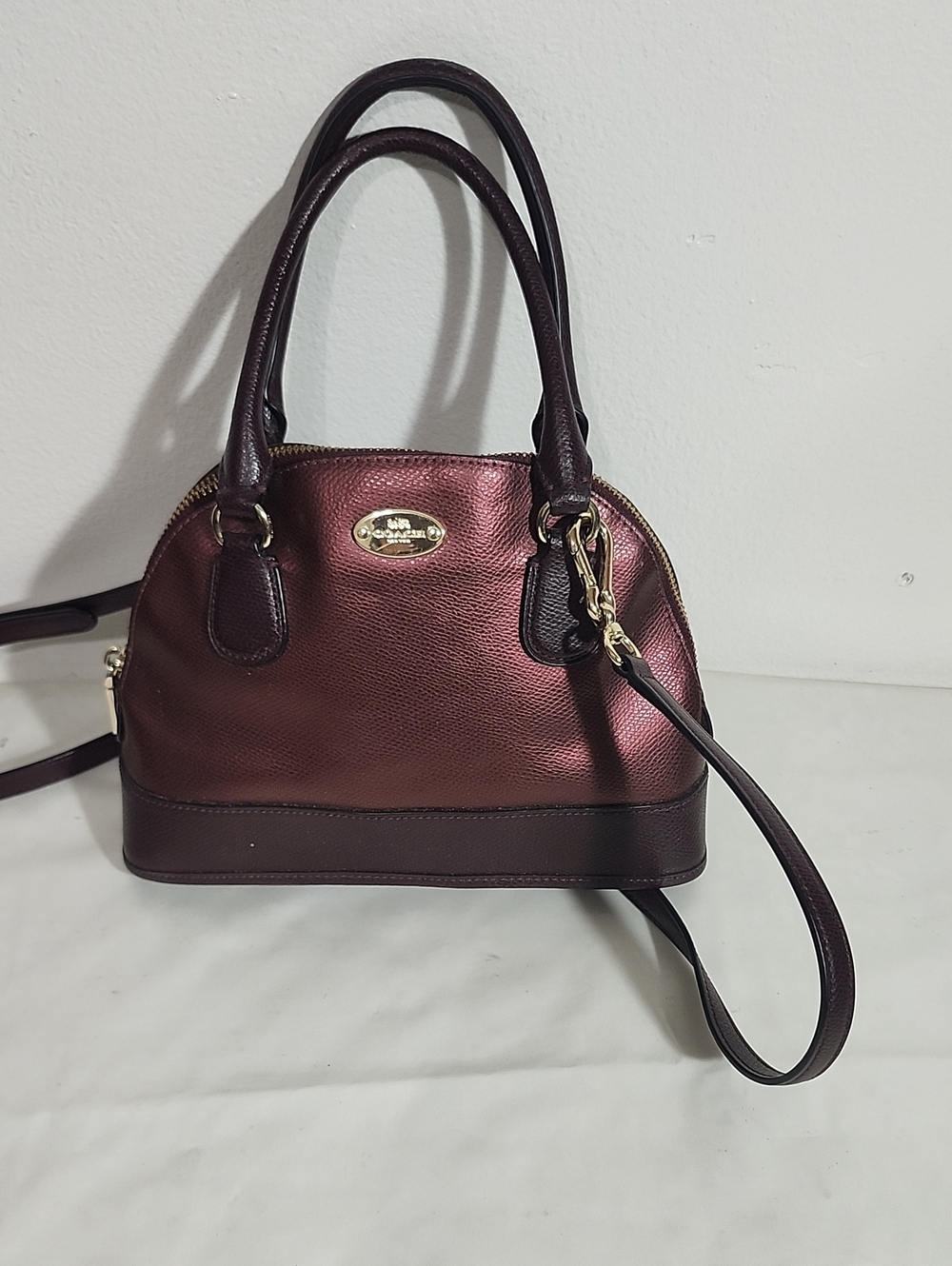 COACH Metallic Burgundy Dome Satchel Bag